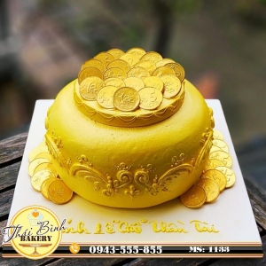 Bánh kem hũ vàng vẽ hoa văn nghệ thuật kính lễ giỗ thần tài