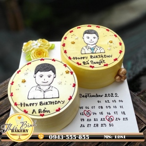Bánh kem mini đôi  quyển lịch mừng sinh nhật Bố Suyết & A Bờm