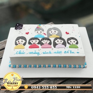 Bánh HCN vẽ 6 mẹ con mừng sinh nhật bố iu