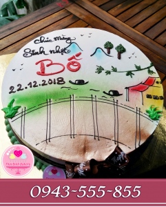 Bánh kem nghệ thuật vẽ dòng sông con thuyền tặng sinh nhật bố yêu