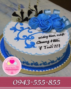 bánh kem bắt hoa nghệ thuật tông xanh biển
