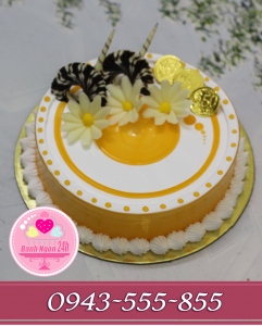 Bánh kem mứt cam hoa sô cô la cắm đồng tiền vàng