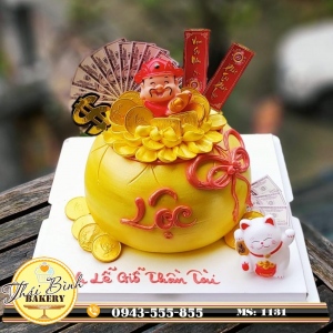 Bánh kem hũ vàng ngày thần tài-mèo thần tài kính lễ giỗ thần tài
