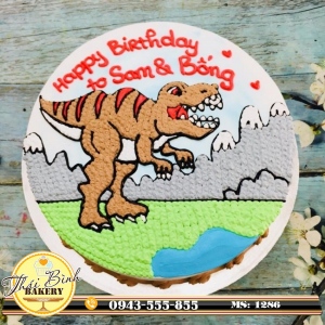 Bánh kem vẽ khủng long mừng sinh nhật con Sam và Bống