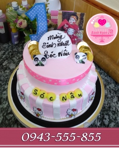 Bánh kem 2 tầng sinh nhật bạn sóc nâu 1 tuổi