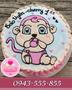bánh vẽ bé gái tuổi khỉ tông hồng