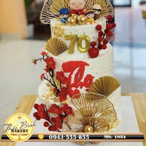 Bánh kem 3 tầng con, cháu mừng thọ ông 70 tuổi                                  