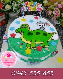 Bánh sinh nhật bé trai vui chơi cùng chú khung long và các bạn (size 25cm)