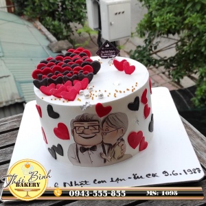 Bánh kem ông bà tình cảm cắm tim đỏ-đen tặng Ck iu